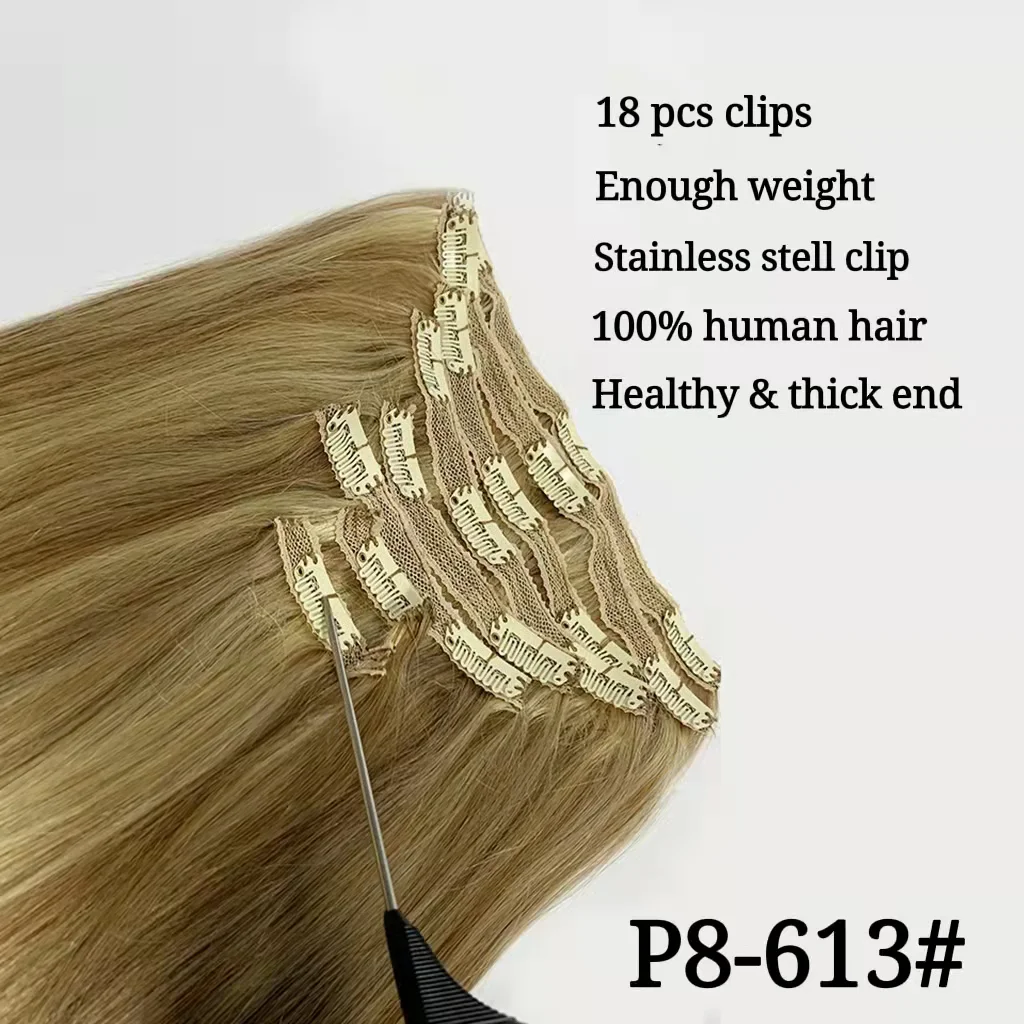 P8/613 Blonde straight Clip In Human Hair Extensions 100g/set straight Clip In Full Head Brazilian Hair Extension for Women