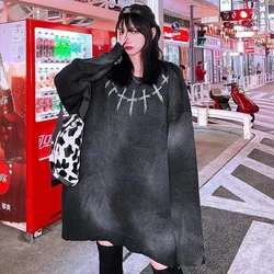 OverSized Women Sweater Autumn Winter Cross Plus Loose Casual Style Couple Sweater Retro Print Pullover Couple Sweater