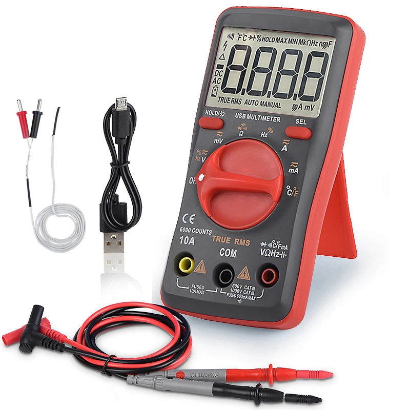 Profesional Digital Multimeter USB Mini Tester AC/DC Current Voltage Capacimeter OHM Frequency Auto Range 6000 Counts TURE RMS