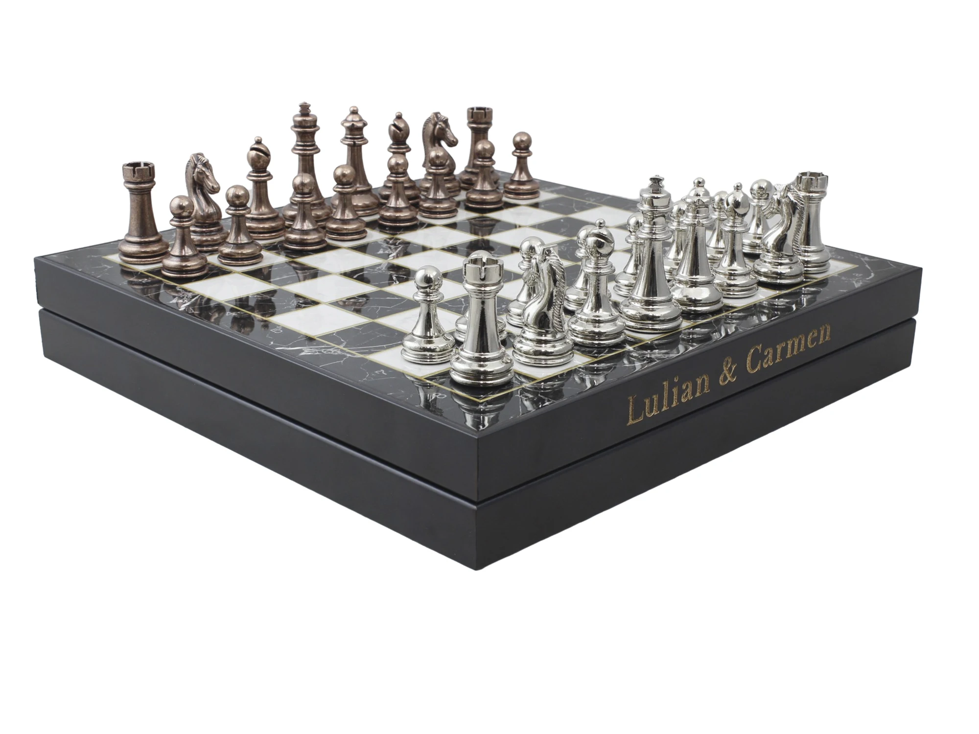 13.7 Inch Luxery Metal Chess Set First Class Chrome Plated Boxed Chess set Customised Wooden Game Set Christmas Gift for Mother