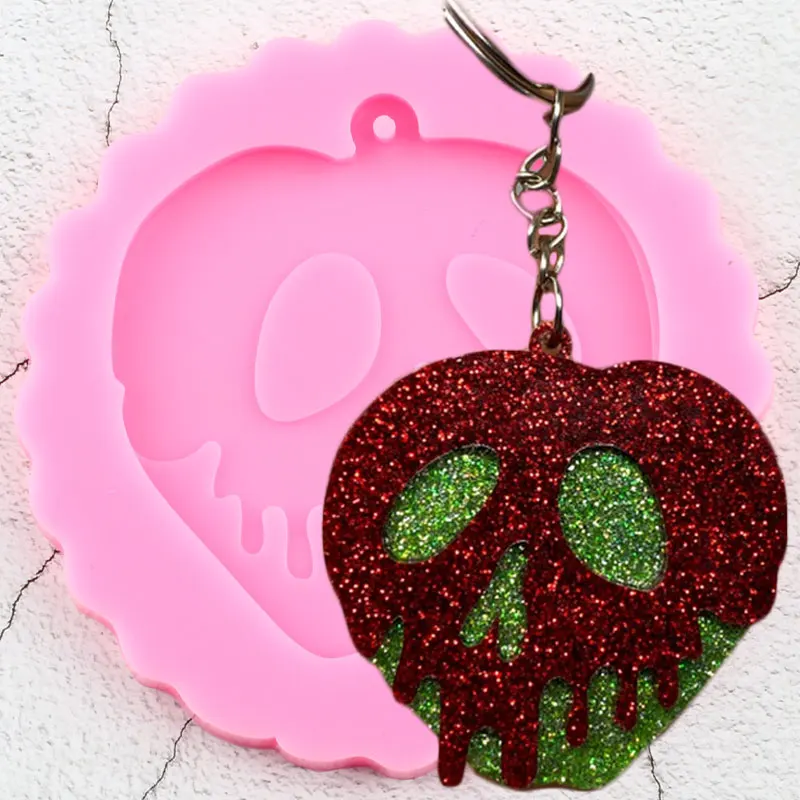 Shiny Poison Apple Badge Reel Silicone Mold Phone Grip Moulds Craft Custom Keychain Epoxy Resin Molds Jewelry Making Mould