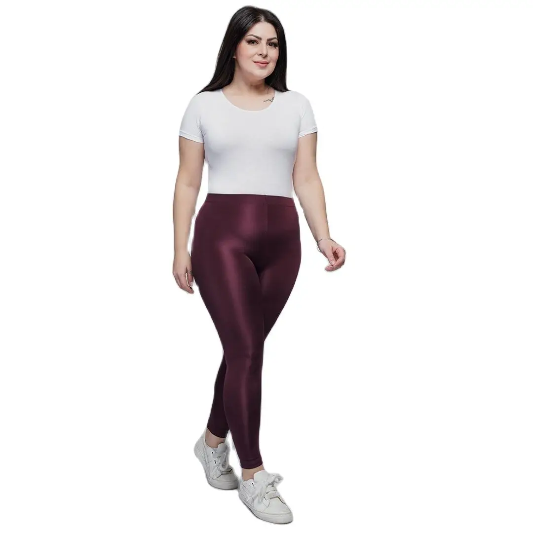 Women's Plus Size Legging Solid Shiny Pant Spandex High Elasticity Soft Multicolor, Designed and Made in Turkey