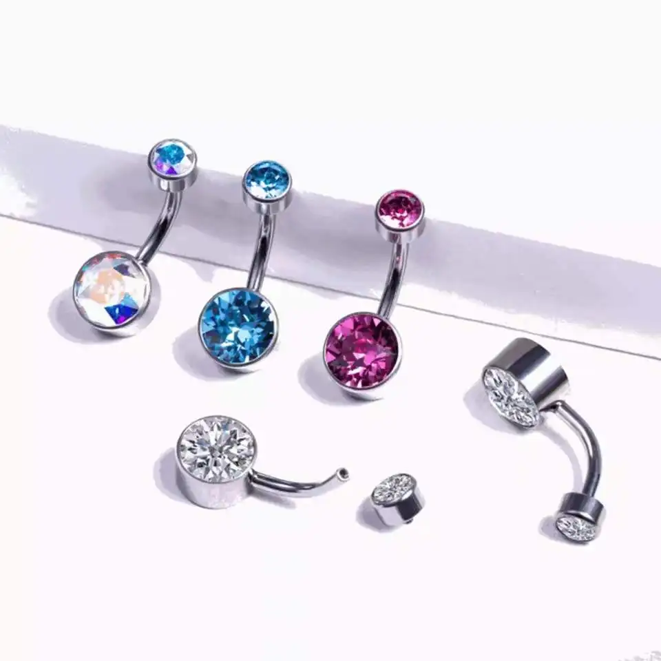 Eternal Metal ASTM F136 Titanium Internally Threaded Top Round Bezel Set CZ Belly Button Ring Body Jewelry