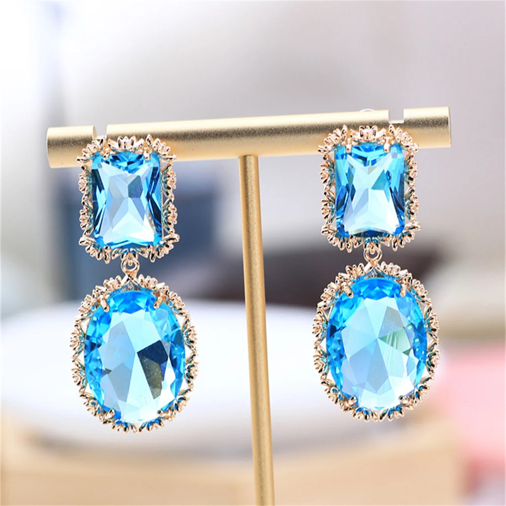 2021 Fine Jewelry Wedding Party Gift Blue Green Yellow Purple Color Earring for Girl Geometric Zircon Fashion Earrings For Women