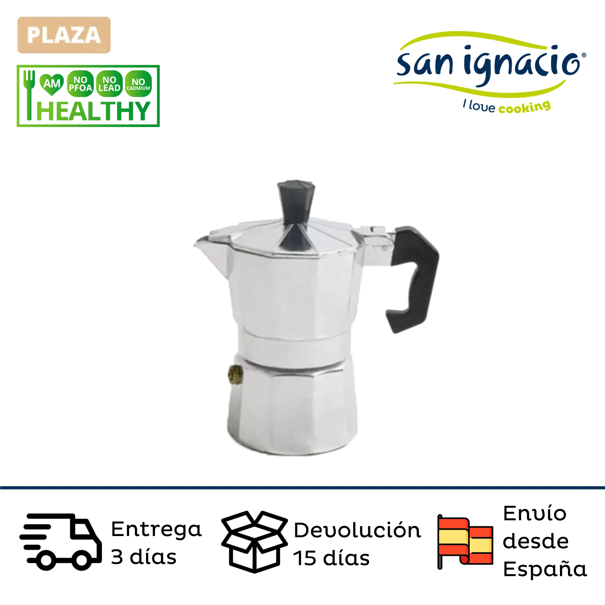 Italian coffee maker SAN IGNACIO Classic for 3,6 or 9 cups made of aluminium