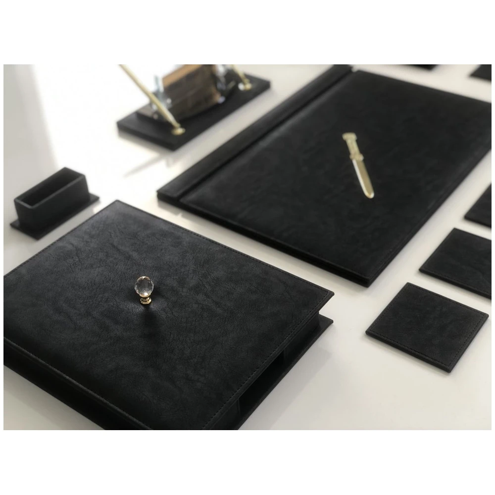 Office Desk Leather Mat Set Organizer Accessories Best Quality  BLACK 2  (Office Supplies, Office Destop Set, Desk Organizer,)