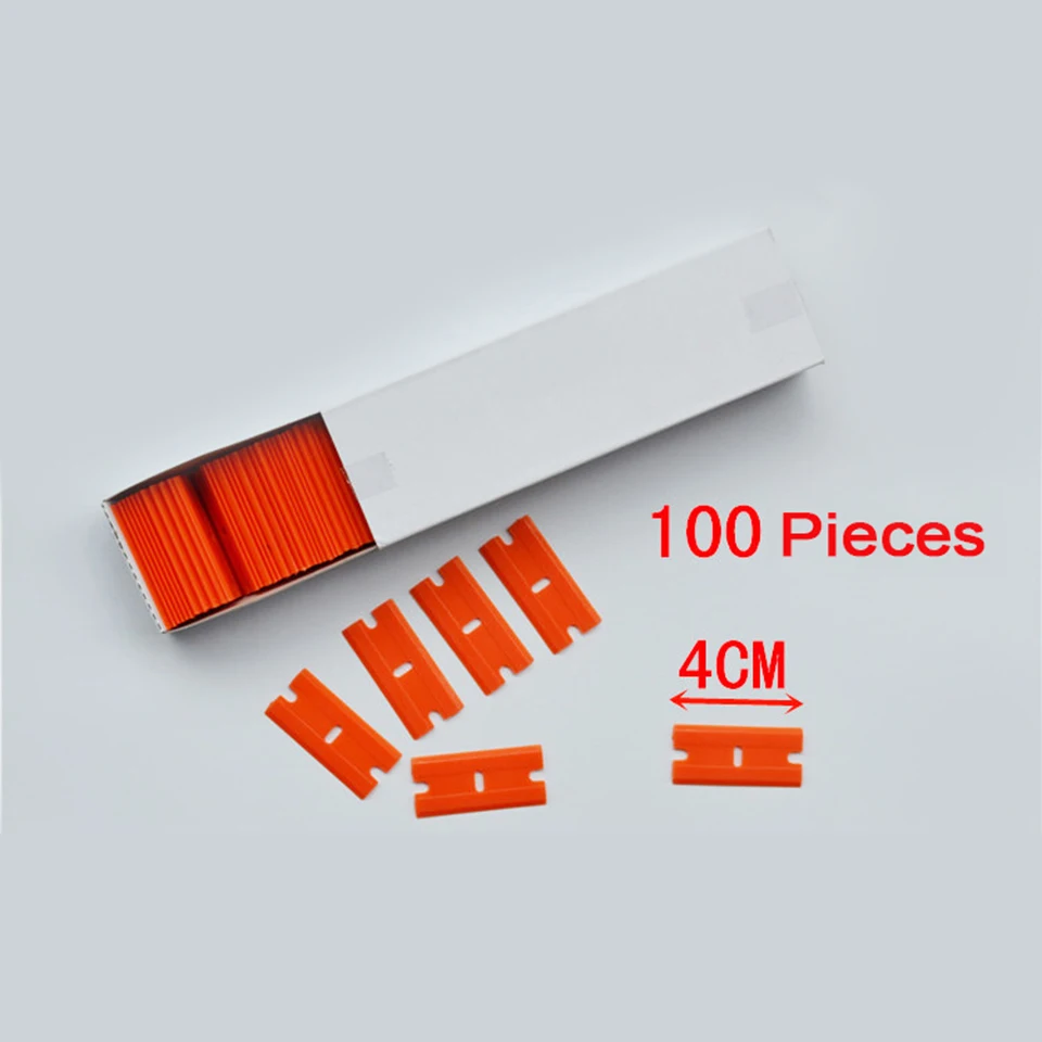 100Pcs Plastic Razor Scraper Blades Double Edge Safe Scraper Counter top, decal label, adhesive remover A-75