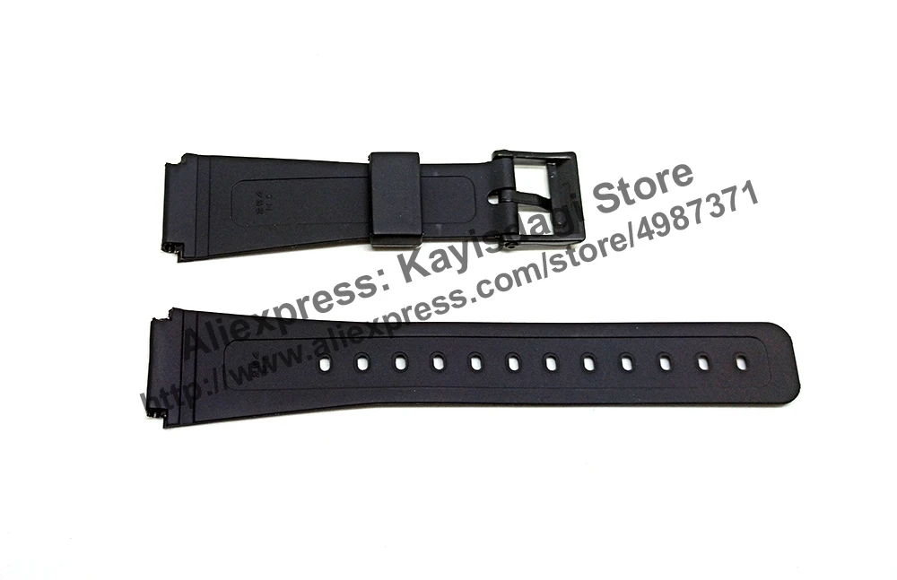 19mm Black Rubber Watch Band / Strap compatible Casio DB-30 , DB-31 , FW-52W , FB-52WMKD , FB-52WTN