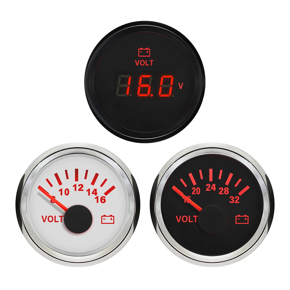 ELING 52 mm 8–16 V, 16–32 V, 8–32 V, wasserdicht, Voltmeter, Spannung, Volt-Messgerät, universell für Auto, LKW, Boot, Auto mit roter Hintergrundbeleuchtung