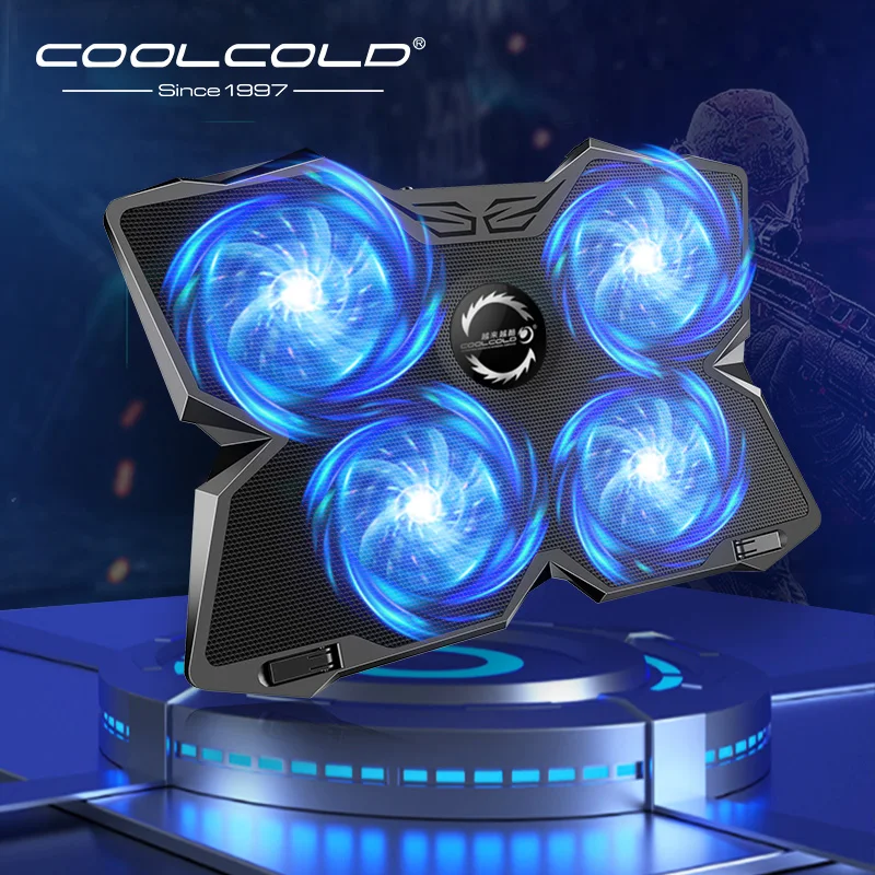 Coolcold Laptop Cooler Laptop Cooling Pad Notebook Gaming Cooler Stand with Four Fan and 2 USB Ports for 14-17inch Laptop