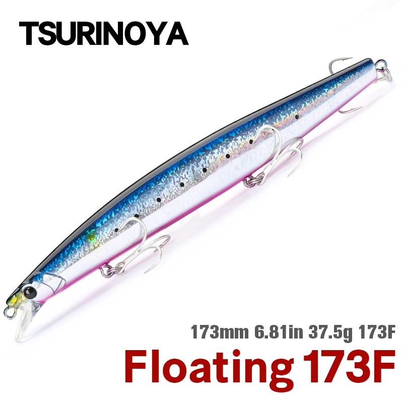 

TSURINOYA 173F ультра-длинное литье плавучий Minnow 173 мм 6.81in 37,5 г соленой воды рыболовная приманка STINGER искусственные большие жесткие приманки