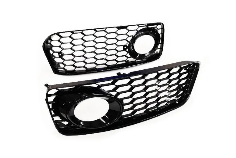 Black Honeycomb Open Vent S-Line Bumper Front Fog Light Grille (Black/Chrome Ring) For Audi A5 S5 8T