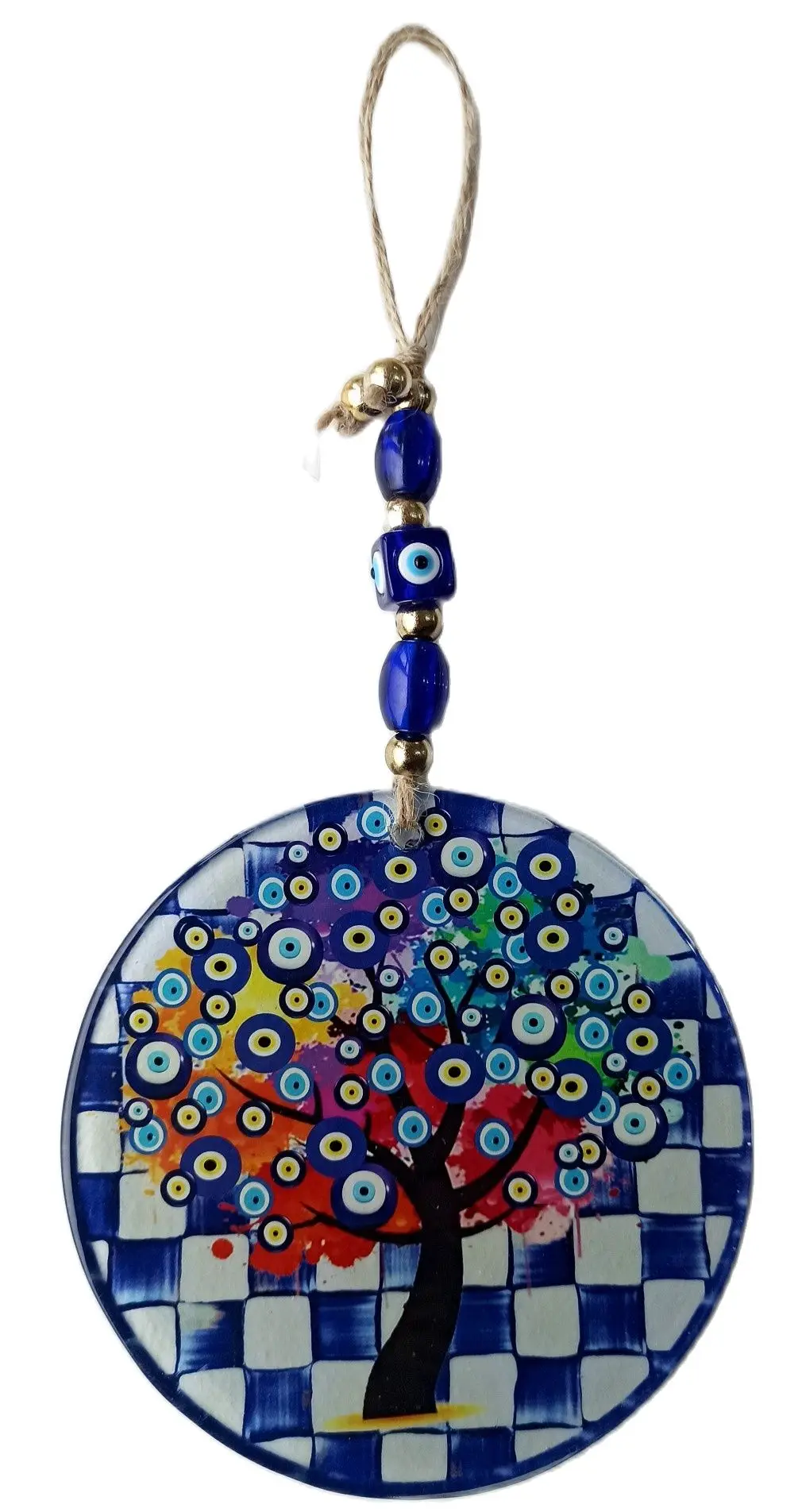 Wish Tree Pattern, Evil Eye Bead, Fusion Glass Wall Ornament