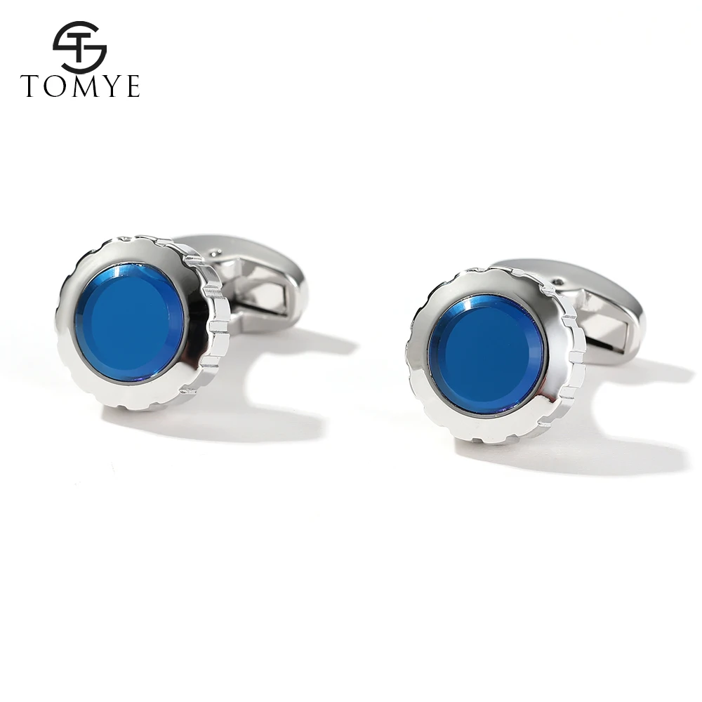 Cufflinks for Men TOMYE XK20S080 High Quality Classic Blue Buttons Casual Round Silver Color Dress Shirt Cuff Links Gifts