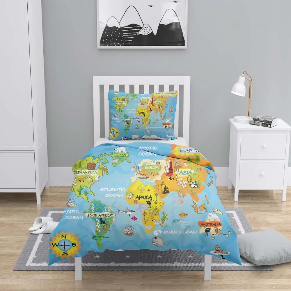 

Else 4 Pcs EXplorer Funny Animals Earth Map 3D Print Cotton Satin Chidren Kids Duvet Cover Bedding Set Pillow Case Bed Sheet