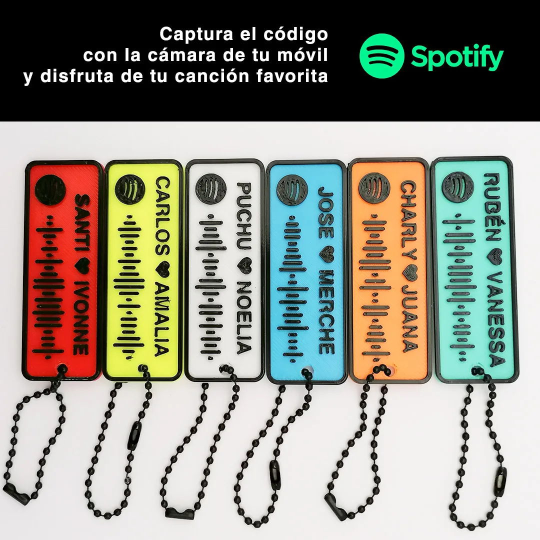 Personalized original personalized keychain with names + spotifycode to capture your favorite song with smartphone