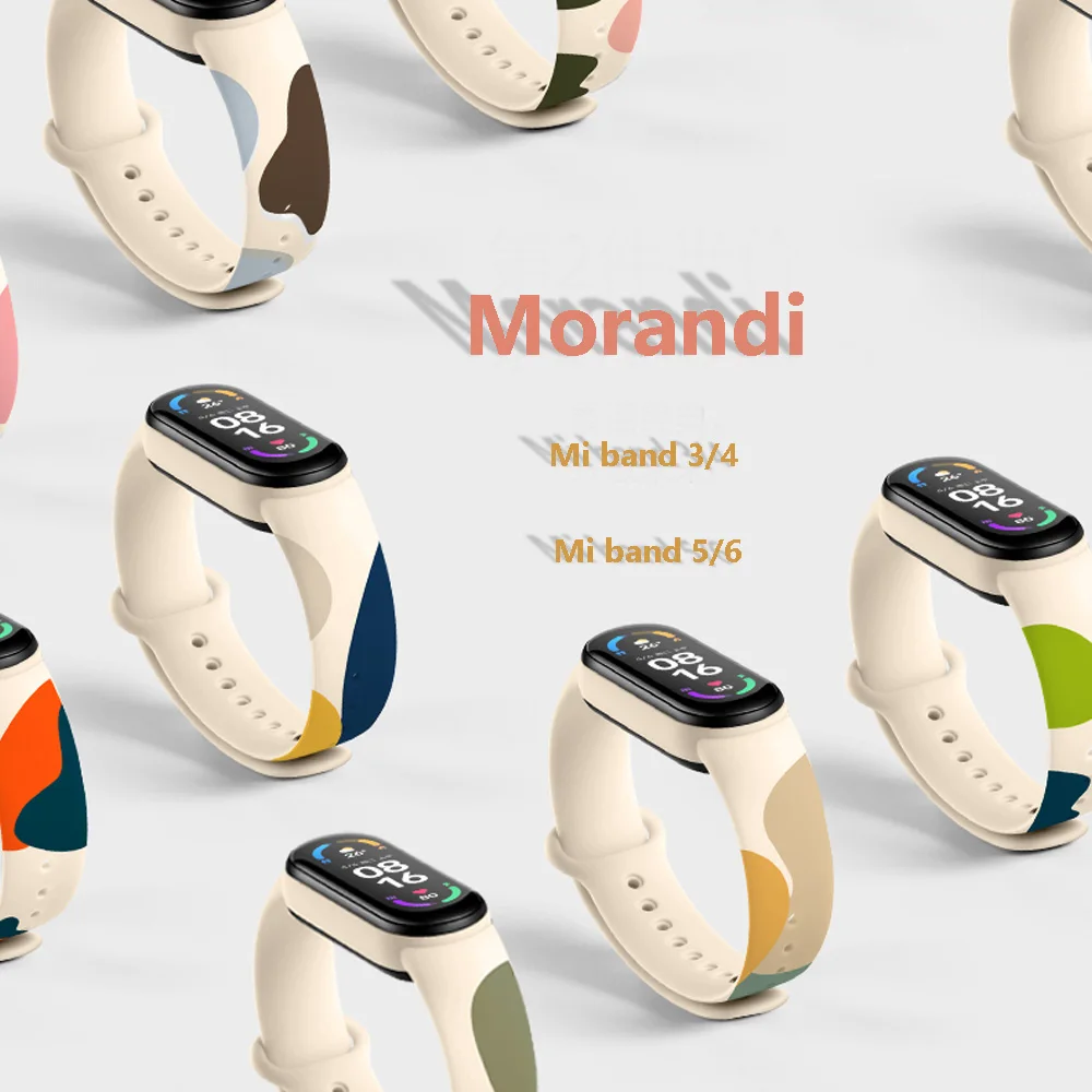 New Strap for Xiaomi mi band 6 5 4 3 Morandi Silicone Wristband Replacement watercolor Bracelet for Mi band 3 4 5 6 Watchband