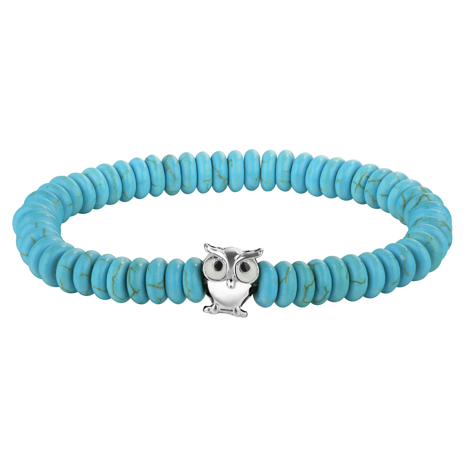 

Natural Healing Howlite Beads Stretch Strings Bracelet Handmade Semi Precious Stone Zinc Alloy Owl Elastic Bracelets For Women