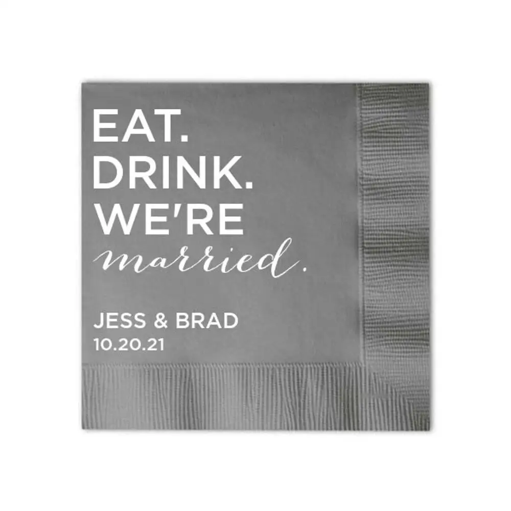 50pcs Personalized Napkins Custom Printed Paper Wedding Napkins Custom Monogram Eat, Drink We're Married baby shower Napkins