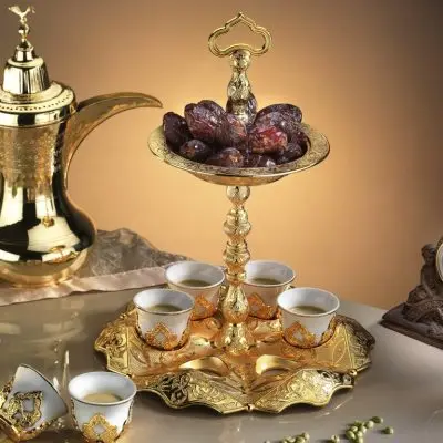 Golden Mırra Turkish Coffe Cups Set With Serving Tray