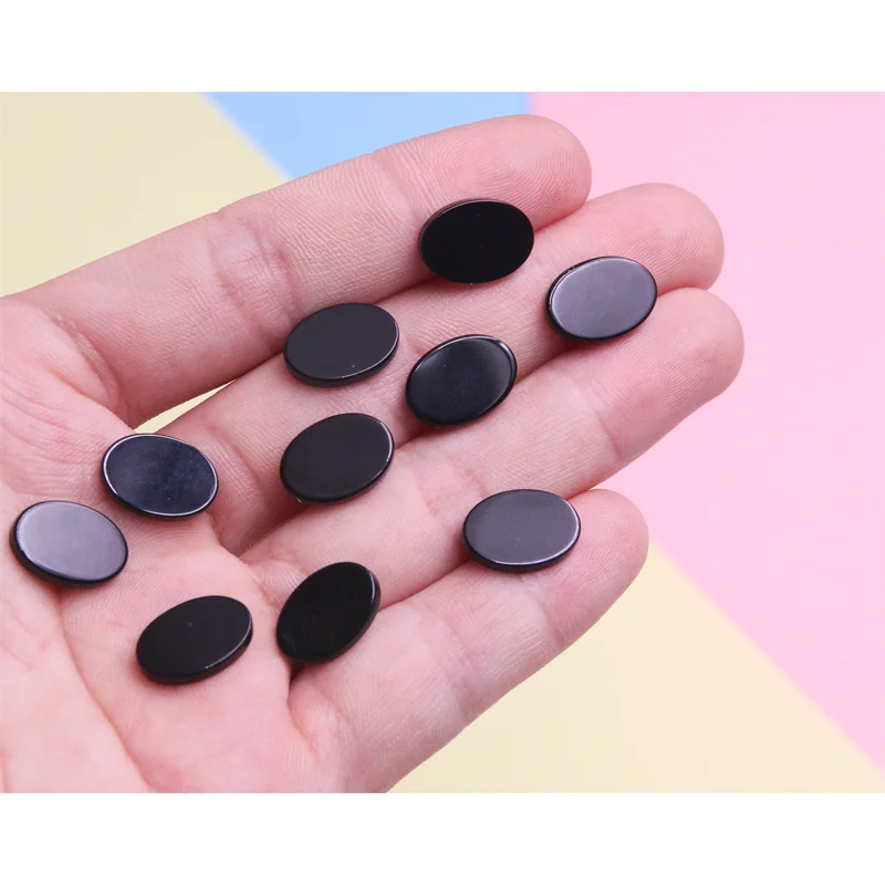 5pcs 6x8-18x25mm Black Agate Flat Oval Cabochon Beads No Hole Polished Flat Back for Necklace Pendant