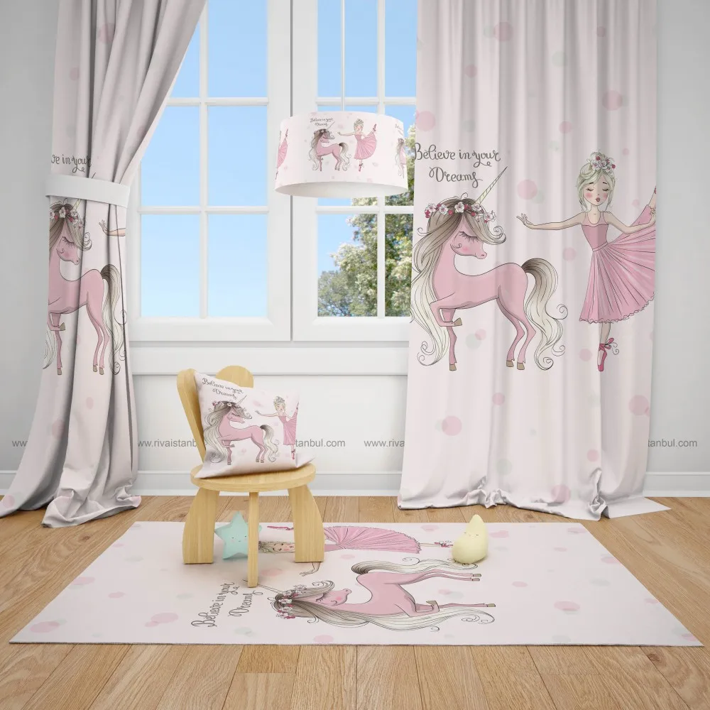 Dancing Ballerina and Unicorn Kids Backdrop Curtain Line princesses child baby room backdrop curtain 1 wing | Home textile | Fashion curtain