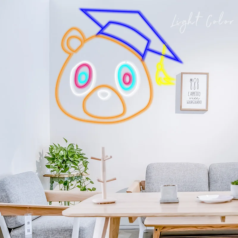 graduation bear Japanese Led  Anime Neon Flex Light Sign Home Room Wall Decor Kawaii Anime Bedroom Decoration Mural