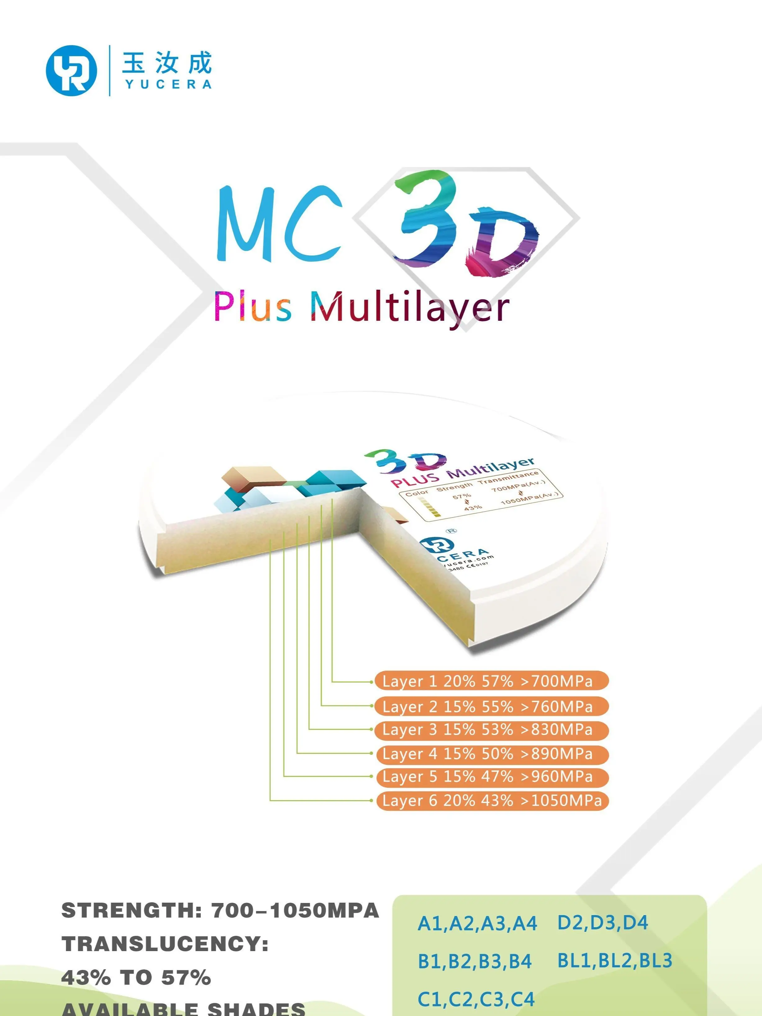 YUCERA 10MM 3D Multilapis Plus Blok Zirkonia Diskon Besar Peralatan Lab Gigi untuk Gigi Cad Cam 5 Sumbu Mesin Penggilingan Gigi