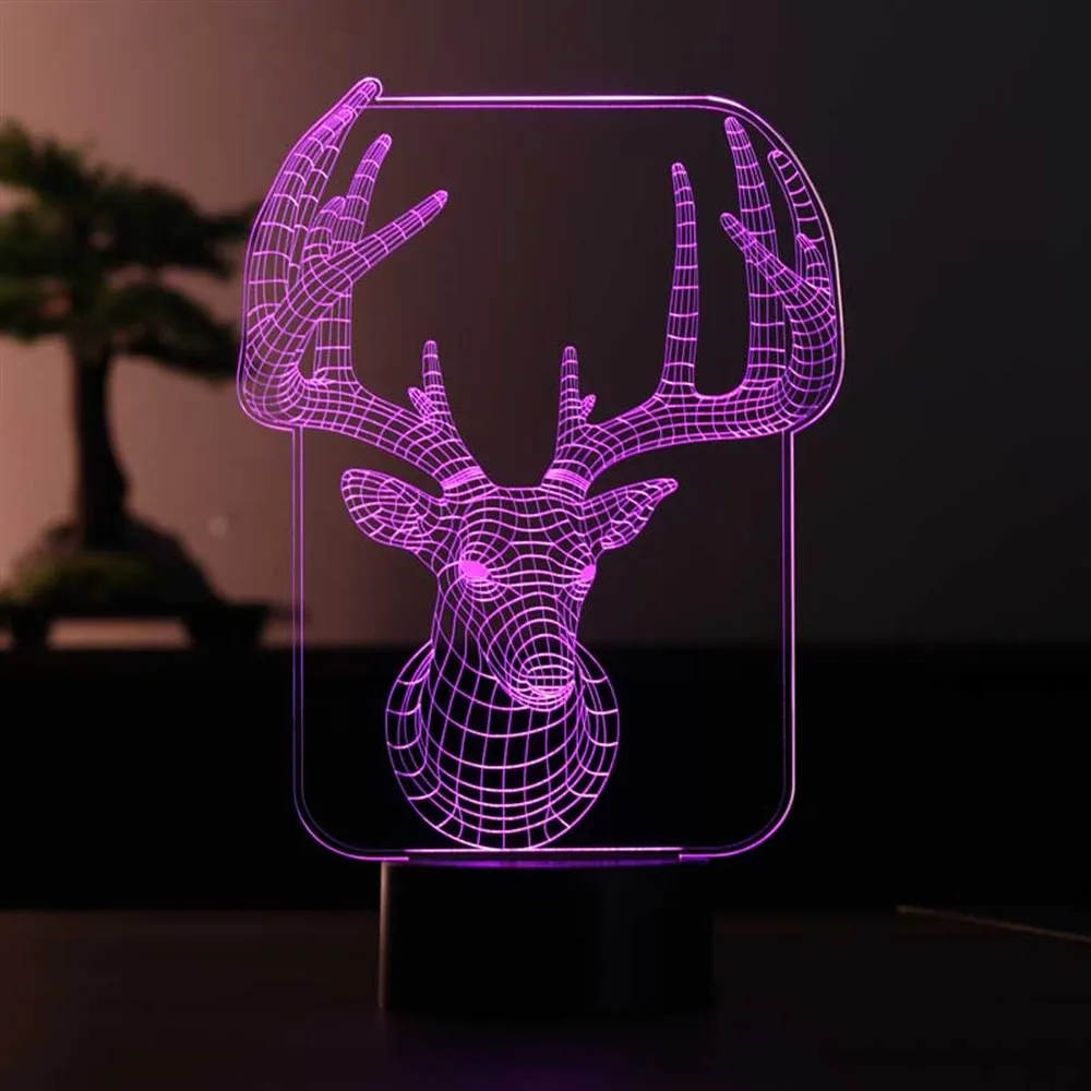 Deer Frame Led Night Light USB and Battery 3D Illusion Birthday Special Day Gift for Animal Lovers Table Lamps 12 Volt Wood Base Room Decor Anime Wedding Stranger Things Led Lights Wedding Decoration Nightlights