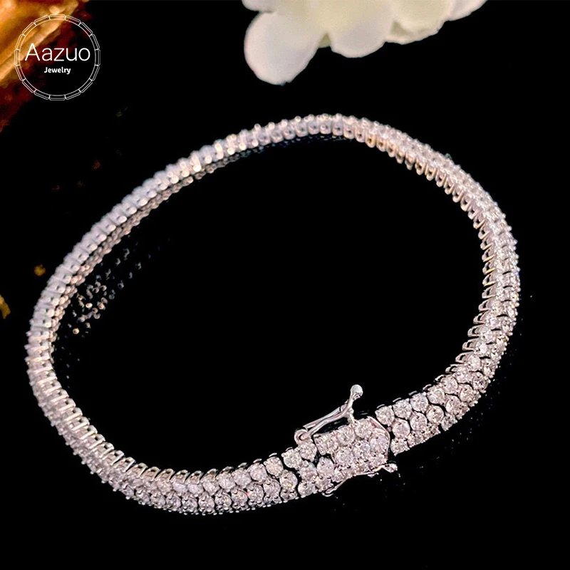 Aazuo 18K Pure White Gold Real Diamond 6.5ct Luxury 3 Lines Bracelet Gife For Woman Upscale Trendy Wedding Engagement Party