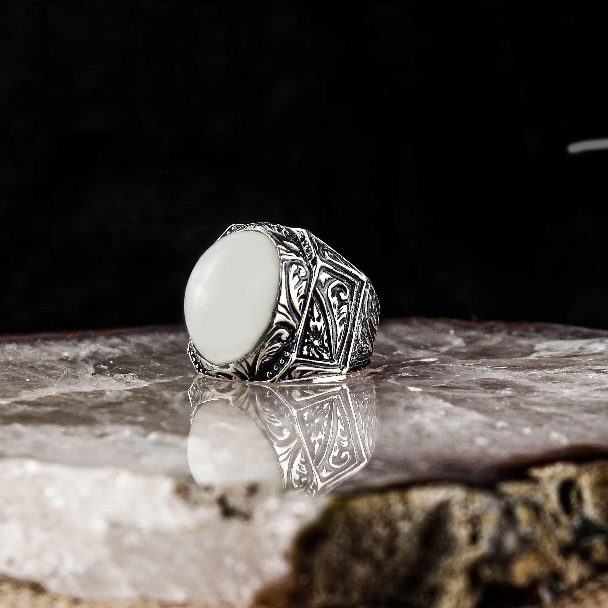 Real Pure 925 Sterling silver ring real Moon stone hand made made in turkey luxury and trendy model vintage style model