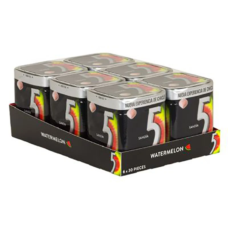 Wrigley\'s Five Turbulence pot sugar-free watermelon flavor gum in gragea/Cube format (pack of 6 pots X 30 cubes)