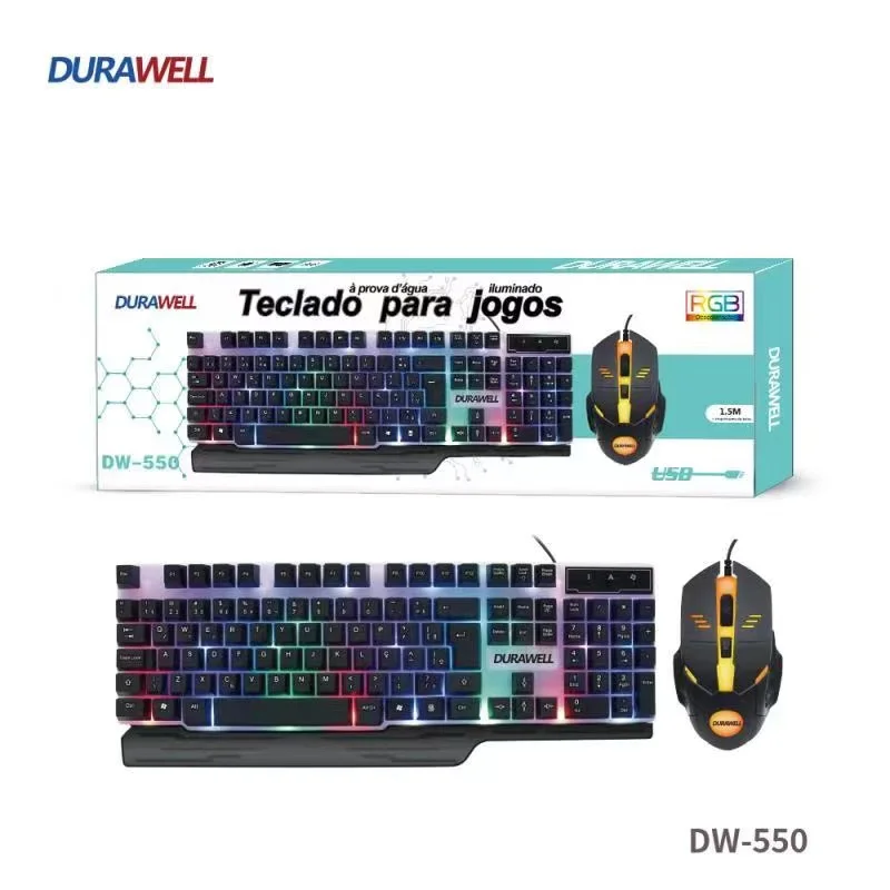 Kit Teclado Mouse 1600dpi Semi Mecânico Rgb Led Prova D'àgua