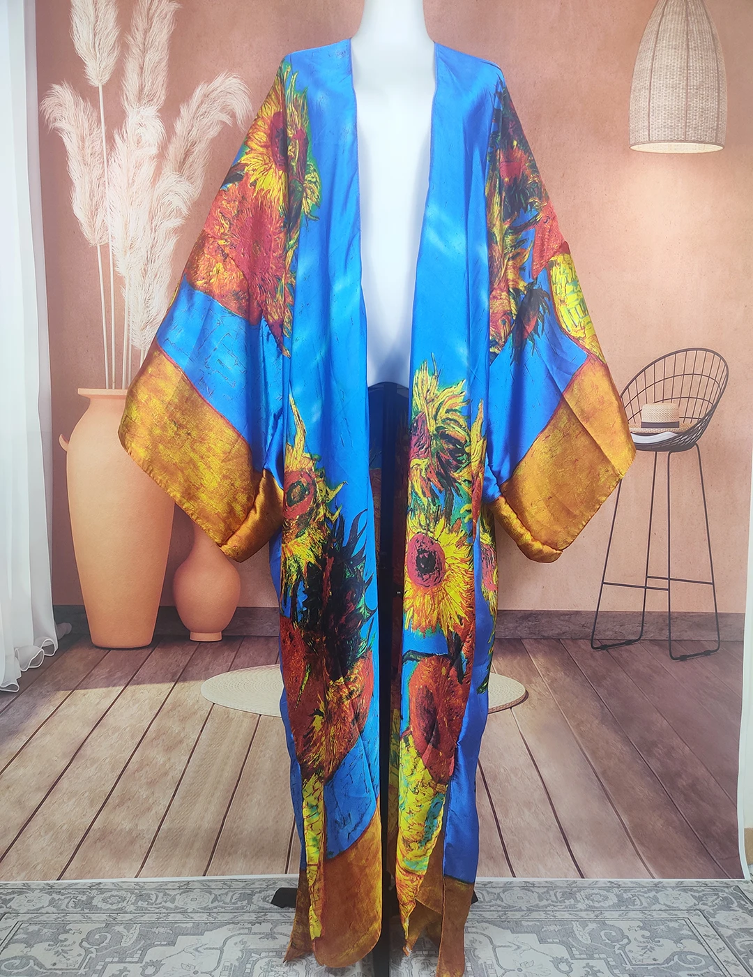 Summer Fashion 2022 Bohemian Sexy Women's Beach Silk Bikini  Cover Up Long Cardigans Oversize Popular Sundress Kimonos Robe