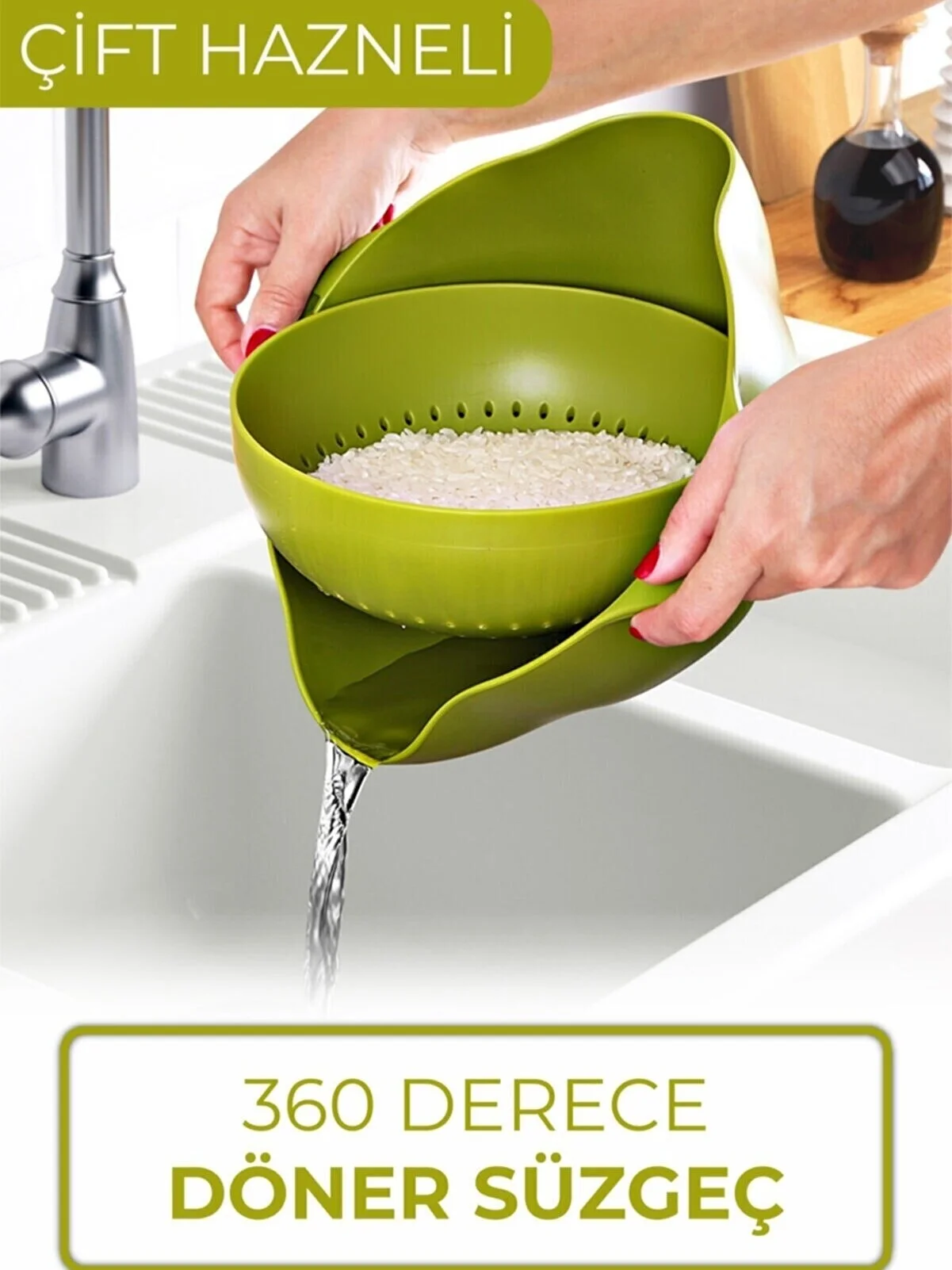 360 Rotatable Strainer Basin Gadget Two Piece Tool Accessory Mesh Filter Mill For Washing and Straining No BPA