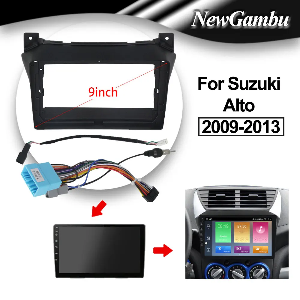 9 inch Car DVD Frame Audio Adaptor Dash Trim Kits Facia Panel For Suzuki Alto 2009 - 2013 Frame No Cable Radio Player screen