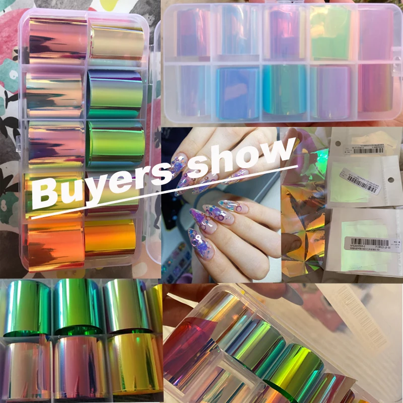 1 Box Aurora Nails Foil Film Sticker Cellophane Paper Korean Nail Glass Foils Trend Design Ice Cube Manicure Nail DIY Decoration