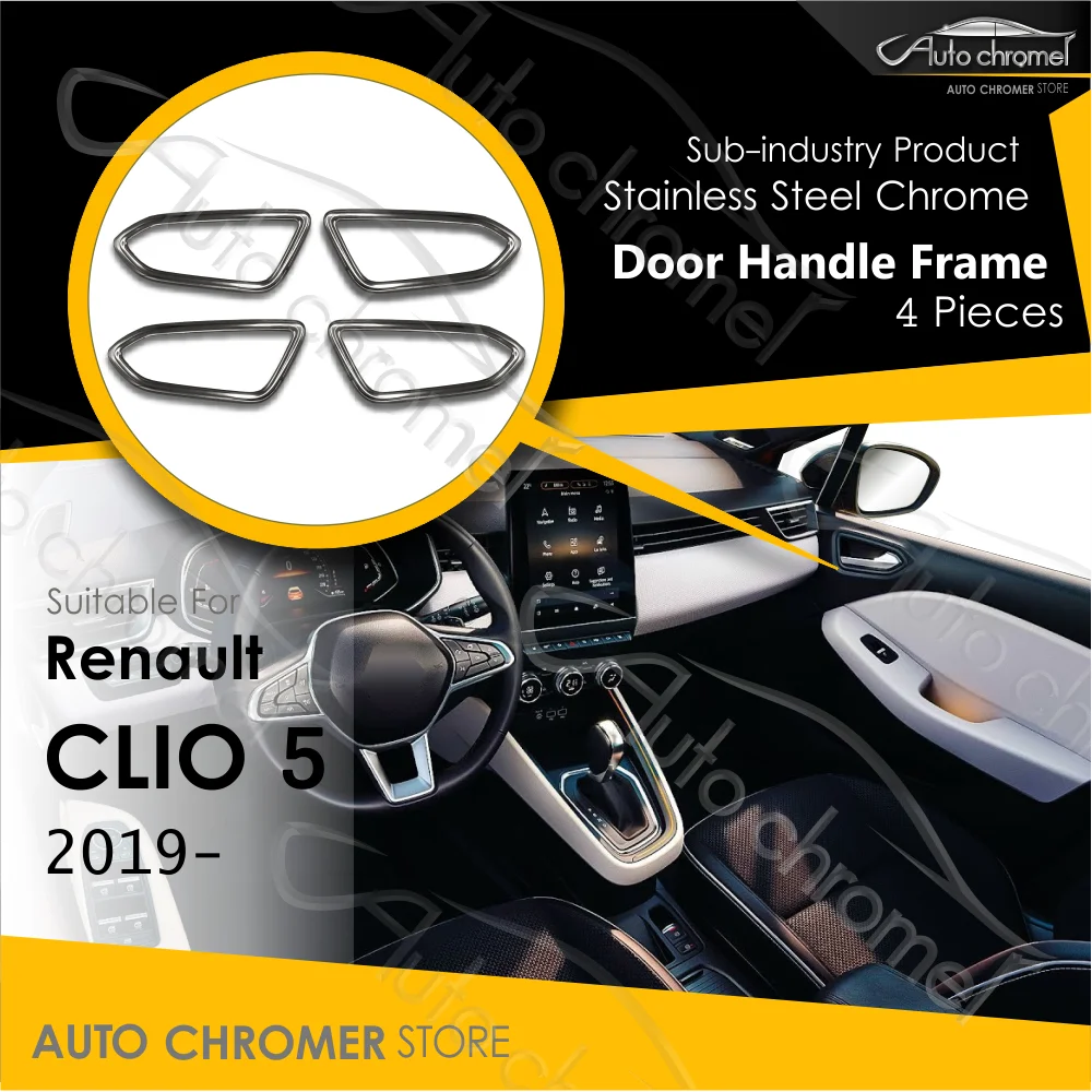 For Clio 5 V Inside Door Handle Chrome Frames, Sporty Car Accessories, like R S Line,4 Pcs Upgrade Car, Highline Interior Parts