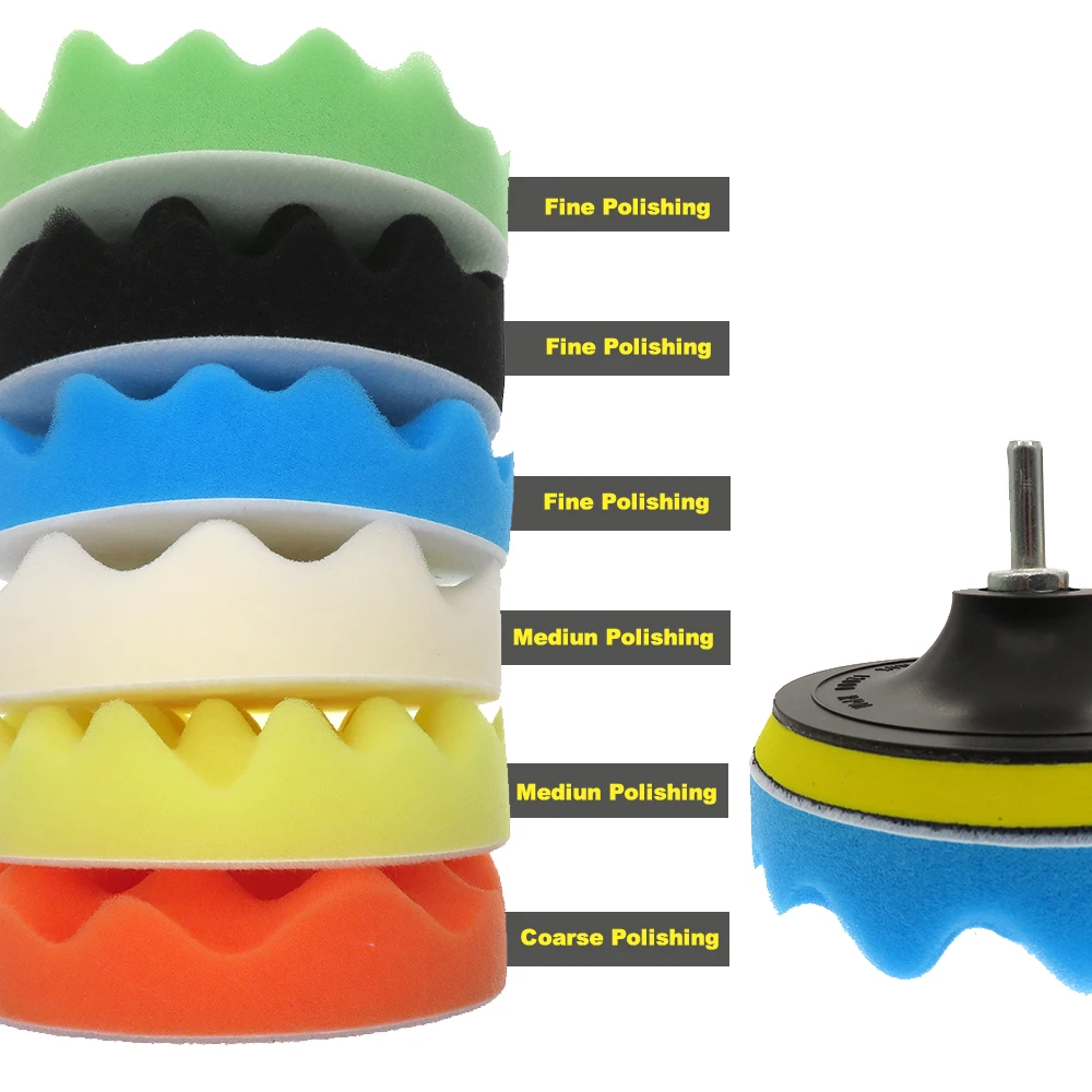 Set di spugne per lucidatura da 9 pezzi Set di tamponi per lucidatura per Auto da 3/5/6/7 pollici ceratura per lucidatura automatica con adattatore per trapano M14 per strumenti di pulizia Auto
