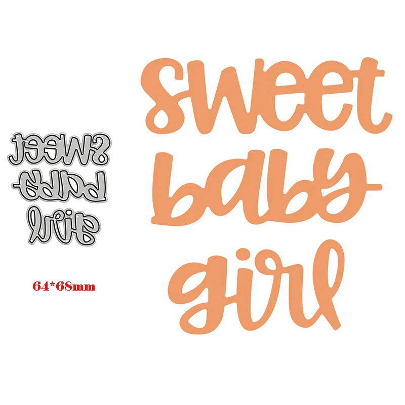 New Arrival Sweet Baby Girl Letter Words 2024 Metal Cutting Dies for Greeting Card Making Phrase Stencils of DIY Scrapbooking