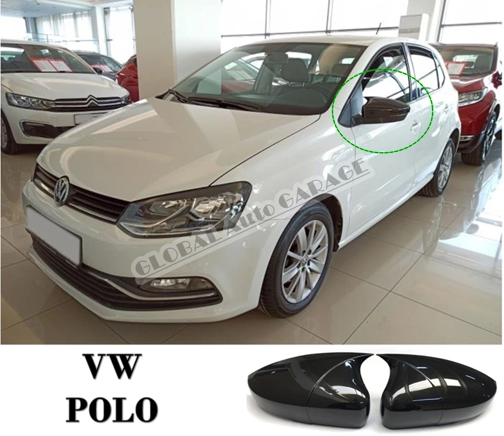 For VW Volkswagen Polo Mk5 Mk6 Bat Mirror Cover 2009-2021 Glossy Piano Black 2 Pieces Wing Car Styling Auto Accessory Universal