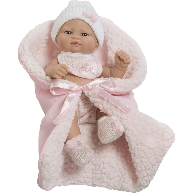 Berbese, Mini newborn bib and pink blanket, baby doll gift, box.