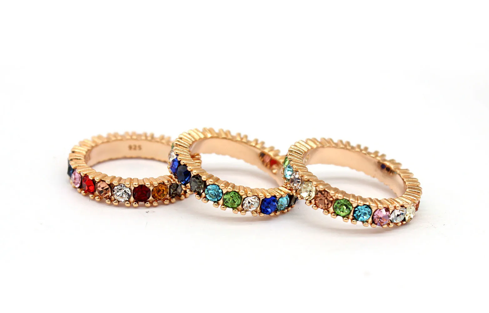 High Quality Ins HOT Unique Colorful Rhinestone Rings Round Copper Golden Wedding Rings for Women Fmale Party Jewelry Gifts 2021