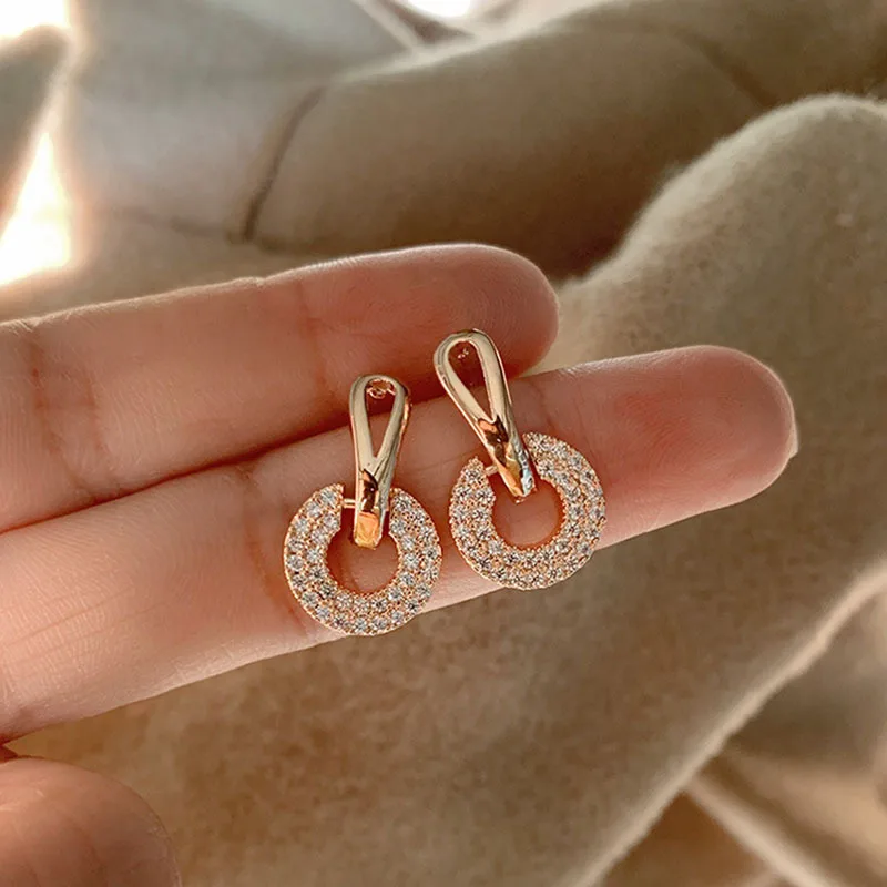 Heißer Verkauf Exquisite Luxus Zirkon Ohrringe Für Frauen AAA Zirkon Glänzenden Strass Geometrische Ohrring Party Hochzeit Schmuck – Detail 1
