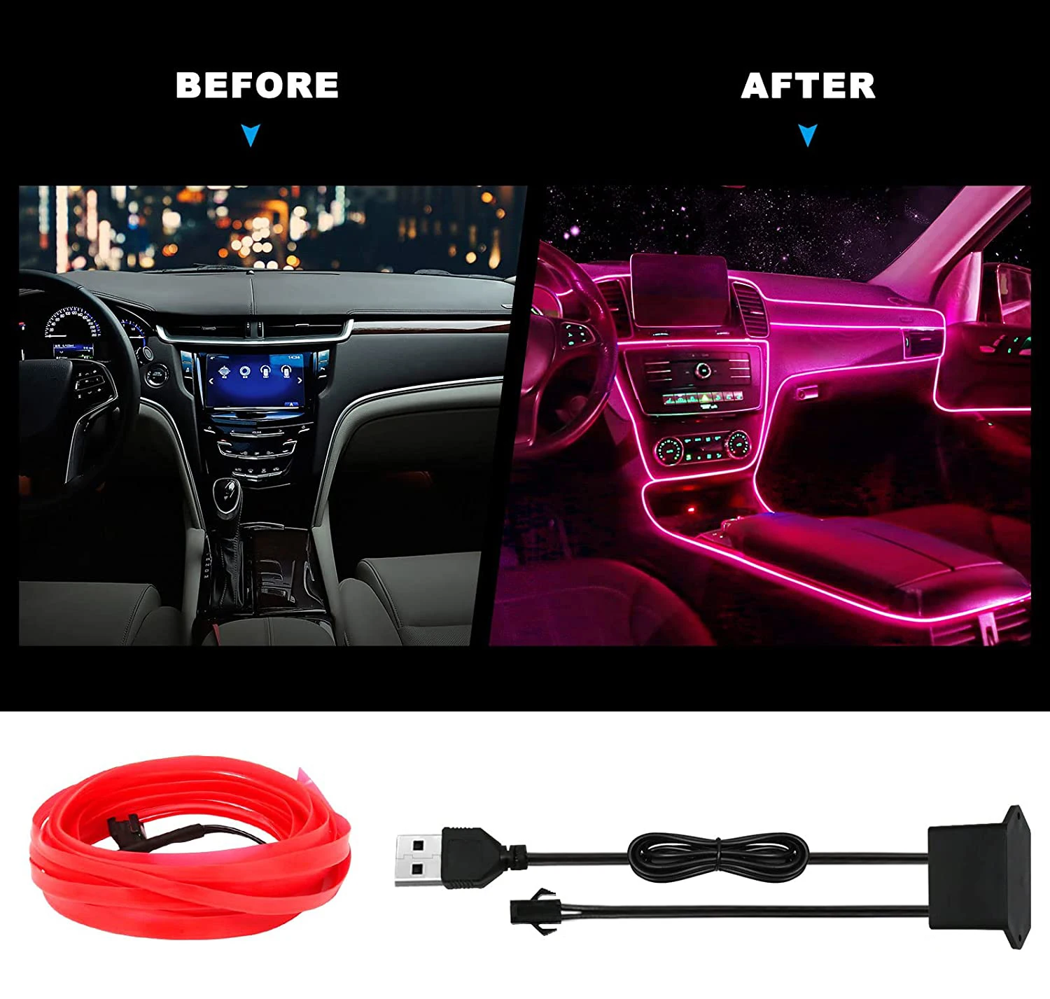 1M/2M/3M/5M USB Neon Lighting Dance Party Car Interior Decoration Glowing LED Strip Ambient Lamp Flexible EL Wire Rope Tube