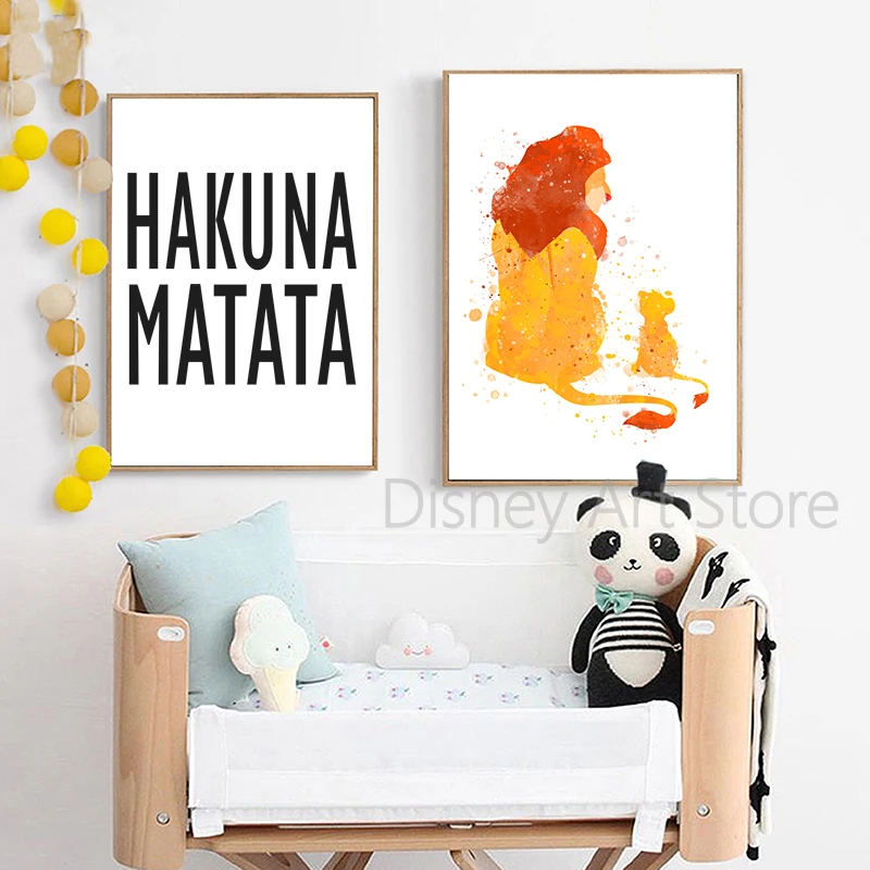Mufasa Simba Nala المشارك يطبع الأسد الملك هاكونا ماتاتا المائية قماش اللوحة الحضانة صور فنية للجدران ديكور غرفة الاطفال