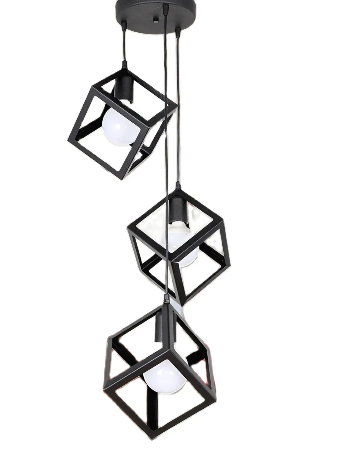 

Rustic Retro Pattern Geometric Pendant Lamp Metal Cube Chandelier Home Lighting Design Lamps Home Office Decoration 45x100 Size