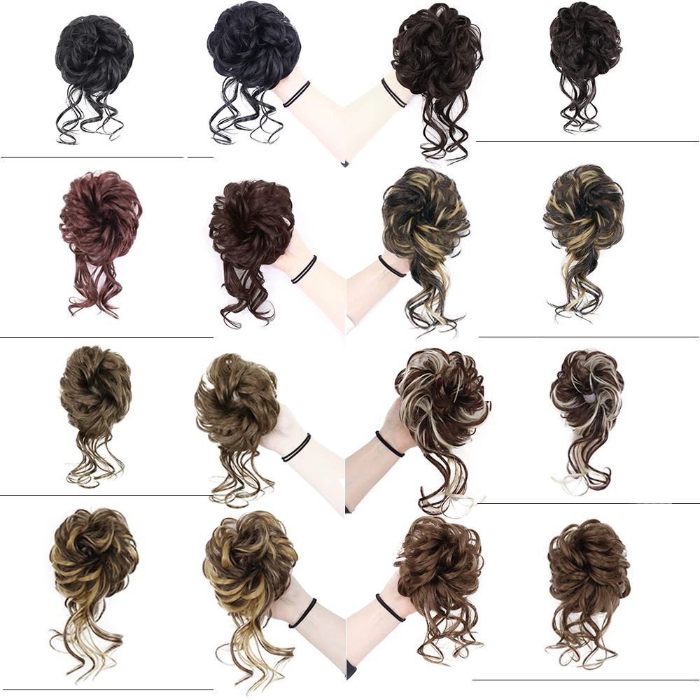 Synthetic Hair Bun Extensions Messy Curly Elastic Hair Scrunchies Hairpieces Synthetic Chignon Donut Updo Hair Pieces for Women