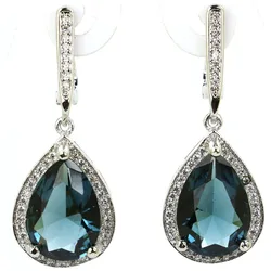 Buy 4 Get 1 Free Lovely Cute Water Drop London Blue Topaz Blood Ruby Tanzanite CZ Women Daily Wear Silver Pendant Earrings