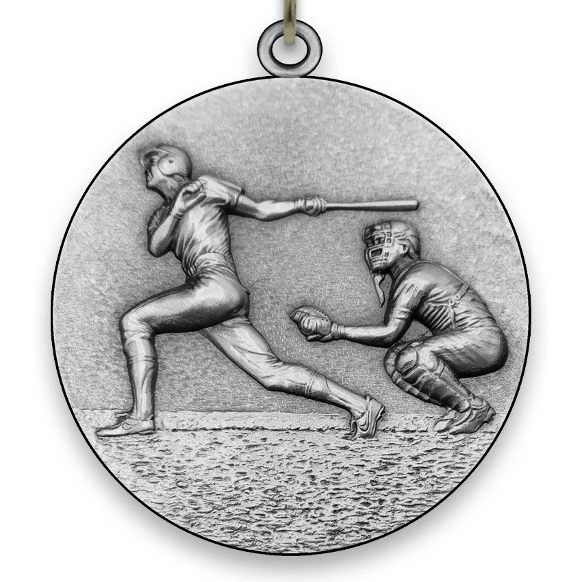 Large Metal Baseball Silver Medal - 6,4 cm - with Neck Ribbon size 2,2cm x 80 cm - Choice of Ribbon Colours.